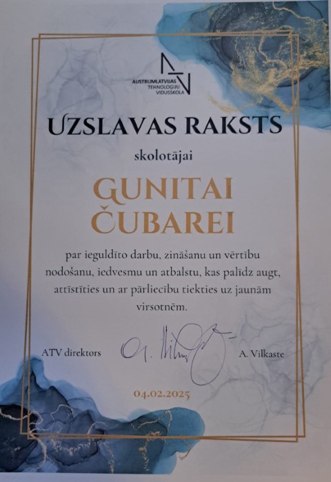 Saņemtais Uzslavas raksts